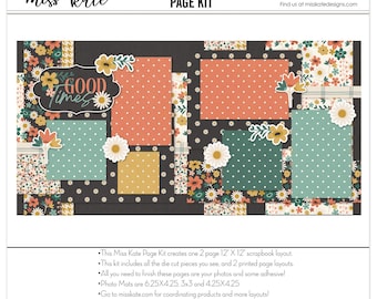 Good Times 12x12 Scrapbook Page Kit Vintage Floral Page Layout DIY Scrapbooking Fall Memory Keeping Rustic Farmhouse Heritage Crafting Kit