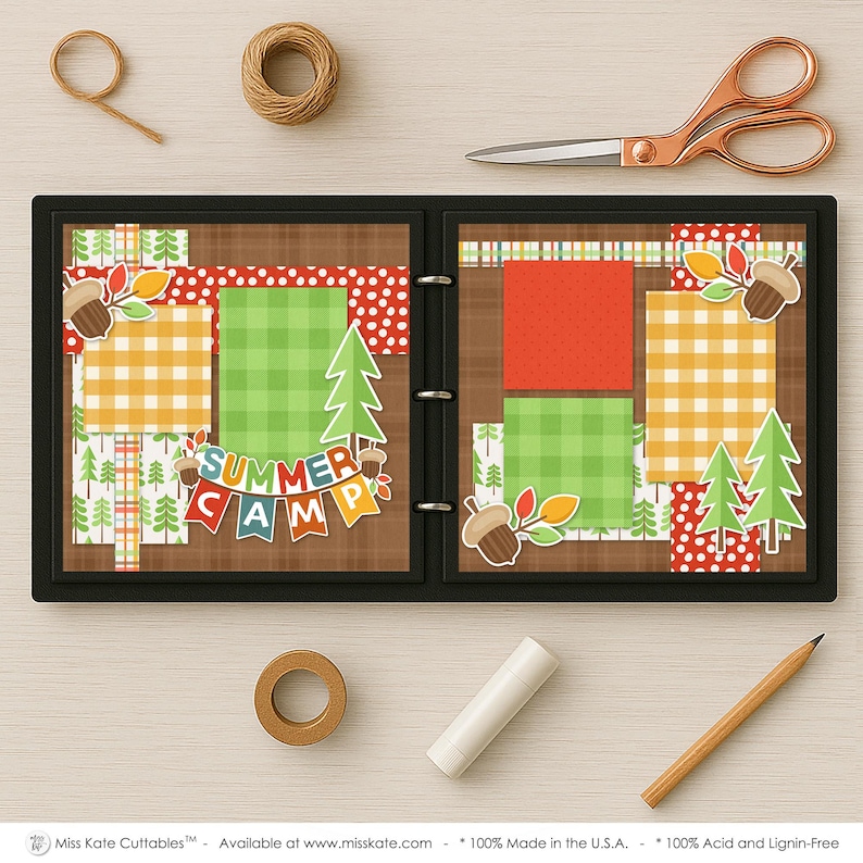 Summer Camp - 12x12 Scrapbook Page Kit – Camping Layout, Tree Die Cuts ...