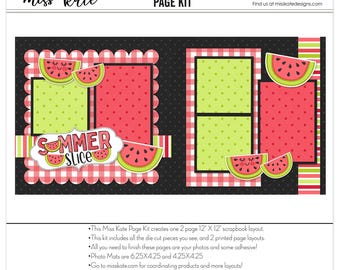 Summer Slice - 12x12 Scrapbook Page Kit – watermelon scrapbook, fruit scrapbook, scrapbook supplies, diy scrapbook, family scrapbook