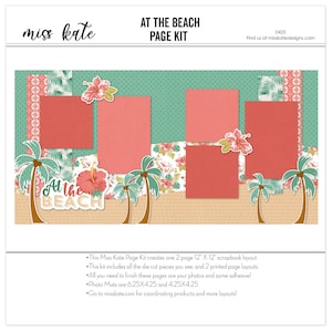 At The Beach 0425 12x12 Scrapbook Page Kit for Summer Vacation, Beach Photos, Scrapbook Layouts, Ephemera and Premade Pages