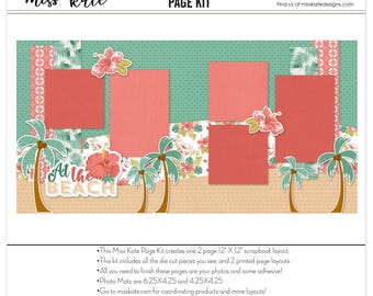 At The Beach 0425 12x12 Scrapbook Page Kit for Summer Vacation, Beach Photos, Scrapbook Layouts, Ephemera and Premade Pages