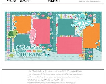 Take Me to the Ocean 12x12 Scrapbook Page Kit Beach Vacation Paper Sea Creatures Memory Book Coastal Scrapbooking Supplies Summer Craft Kit
