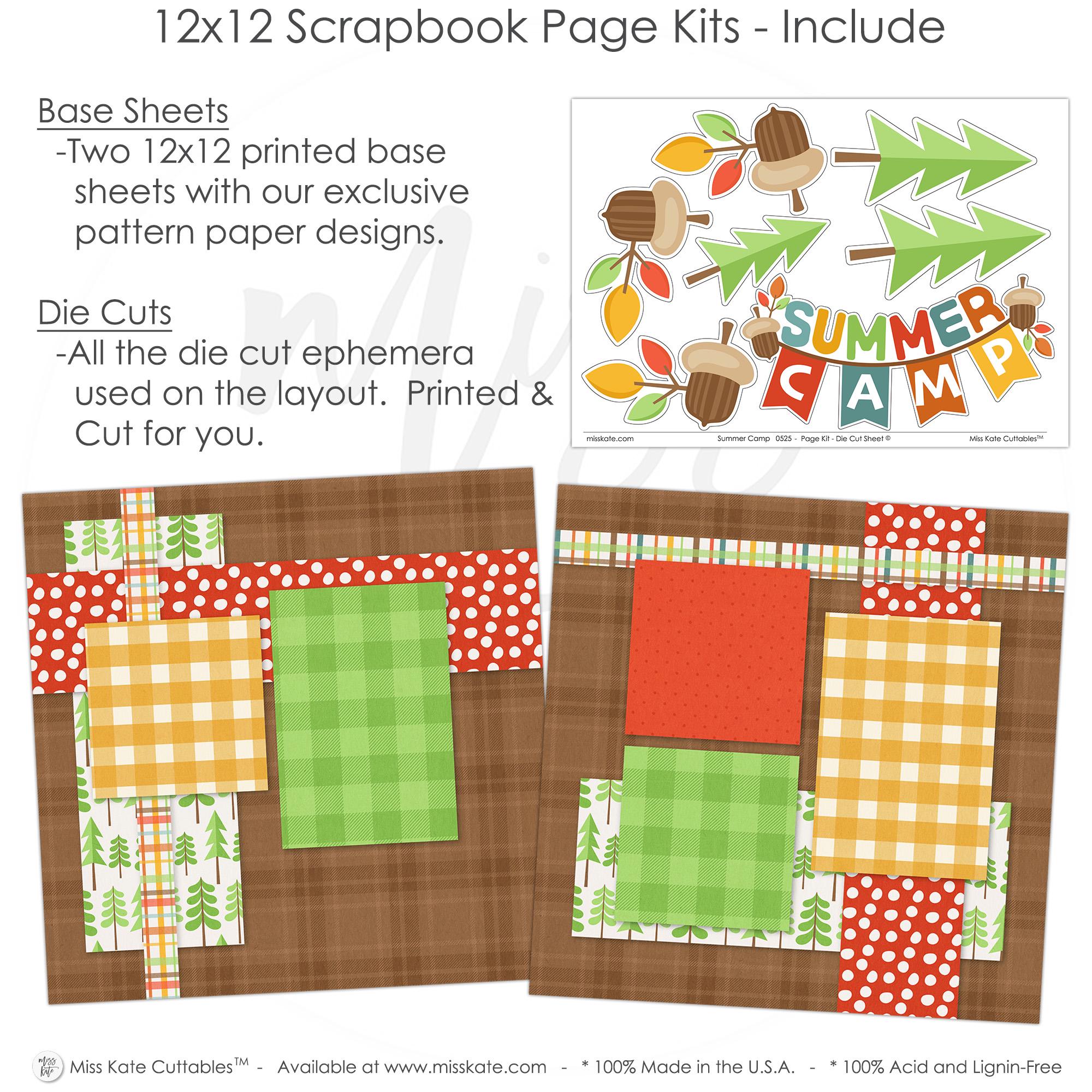 Summer Camp - 12x12 Scrapbook Page Kit – Camping Layout, Tree Die Cuts ...
