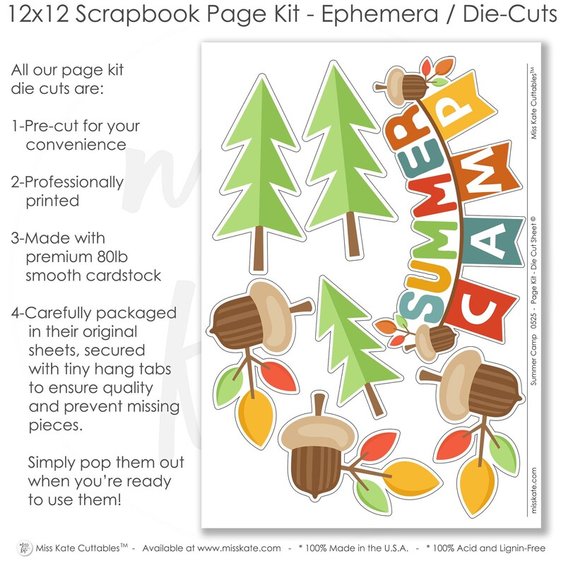 Summer Camp - 12x12 Scrapbook Page Kit – Camping Layout, Tree Die Cuts ...