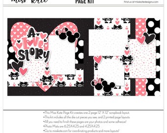 A Love Story Scrapbook Page Kit, 12x12 for Disney Page Kit, Mickey Mouse Scrapbooking, Pink Heart Scrapbooking DIY Memory Album photo album