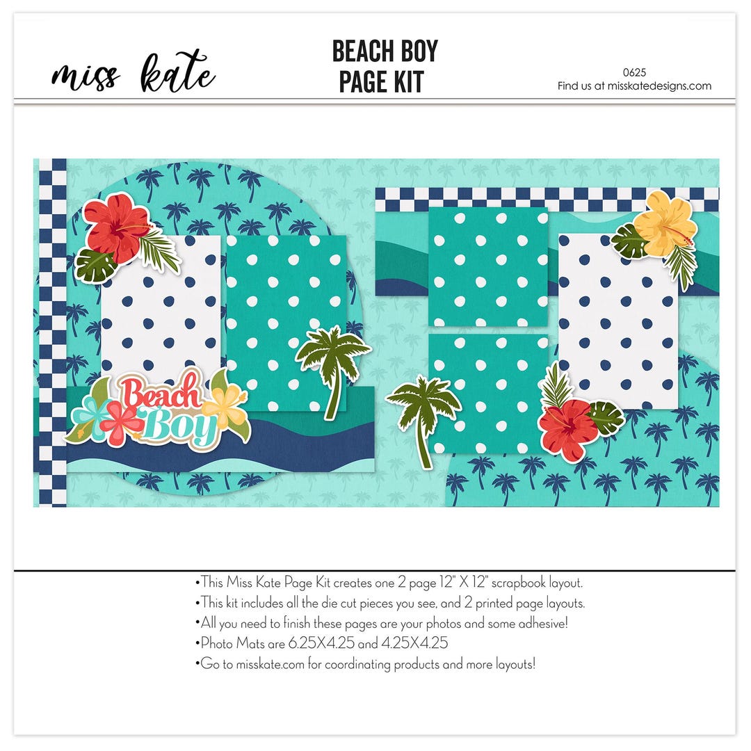 Beach Boy - 12x12 Scrapbook Page Kit – Tropical Layout, Summer Photo ...