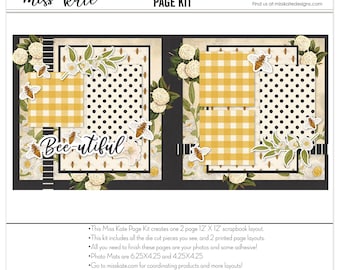 Beeutiful 12x12 Scrapbook Page Kit Honeybee Theme Floral Layout Premade Scrapbook Pages DIY Memory Book Kit