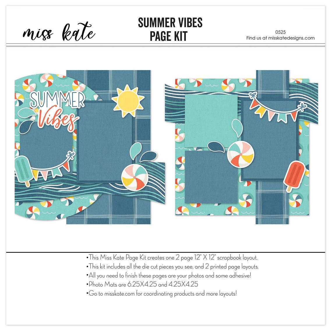 Summer Vibes 12x12 Scrapbook Page Kit for Summer Memories, Beach Photos ...