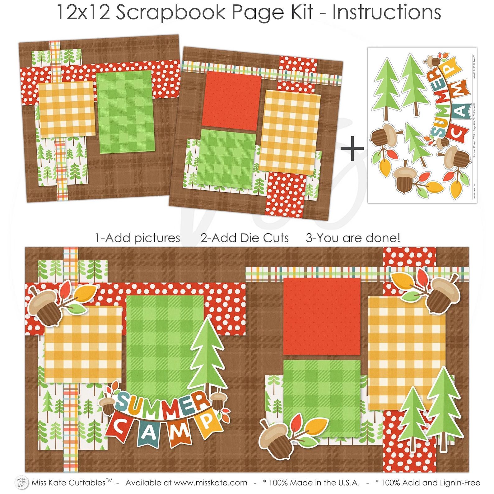 Summer Camp - 12x12 Scrapbook Page Kit – Camping Layout, Tree Die Cuts ...