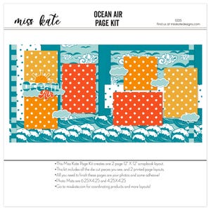 Ocean Air Scrapbook Page Kit 12x12 | Beach Scrapbook | Ocean Waves Paper | Summer Vacation Memory Book | DIY Coastal Scrapbooking Kit