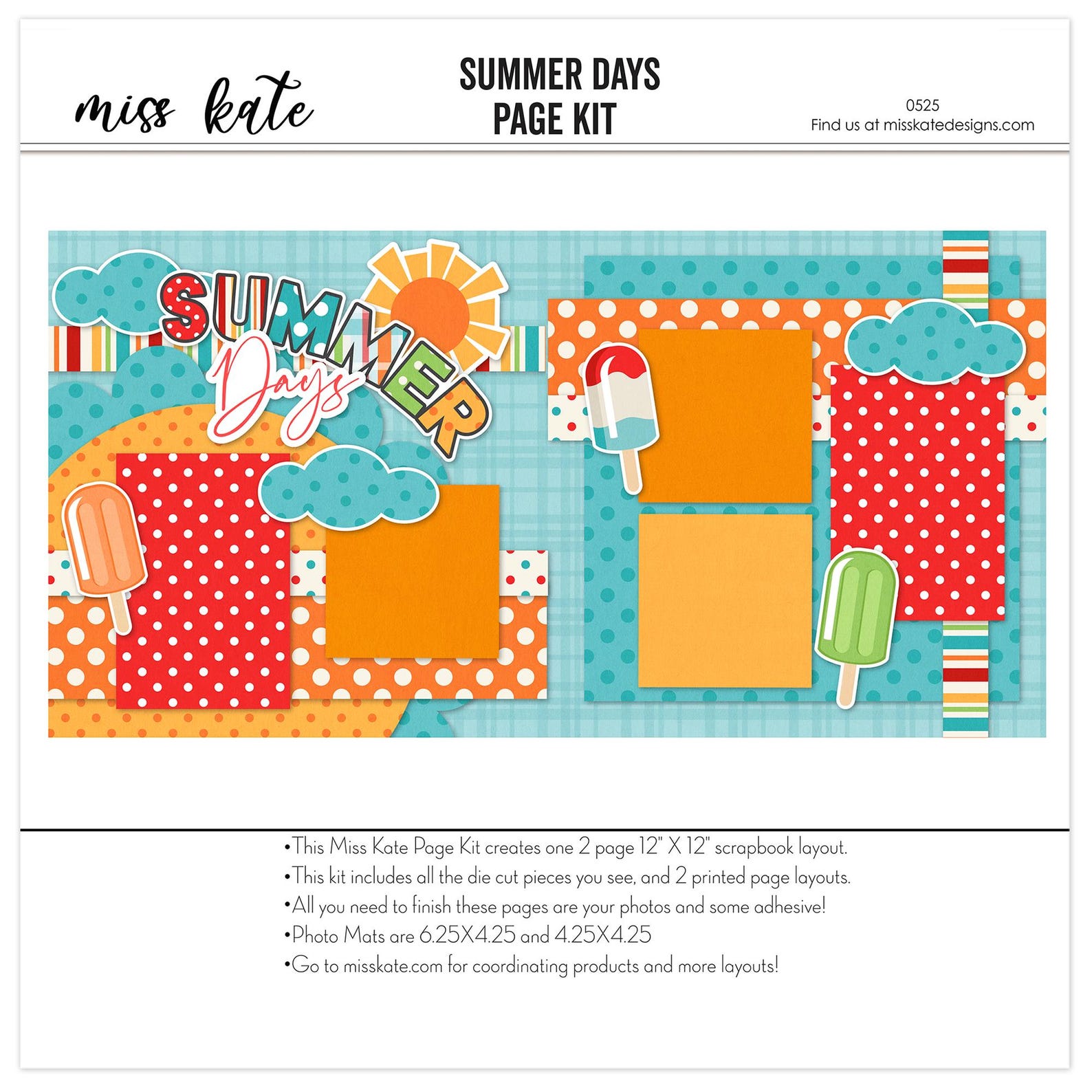 Summer Days - 12x12 Scrapbook Page Kit – Popsicle Theme, Vacation Album ...