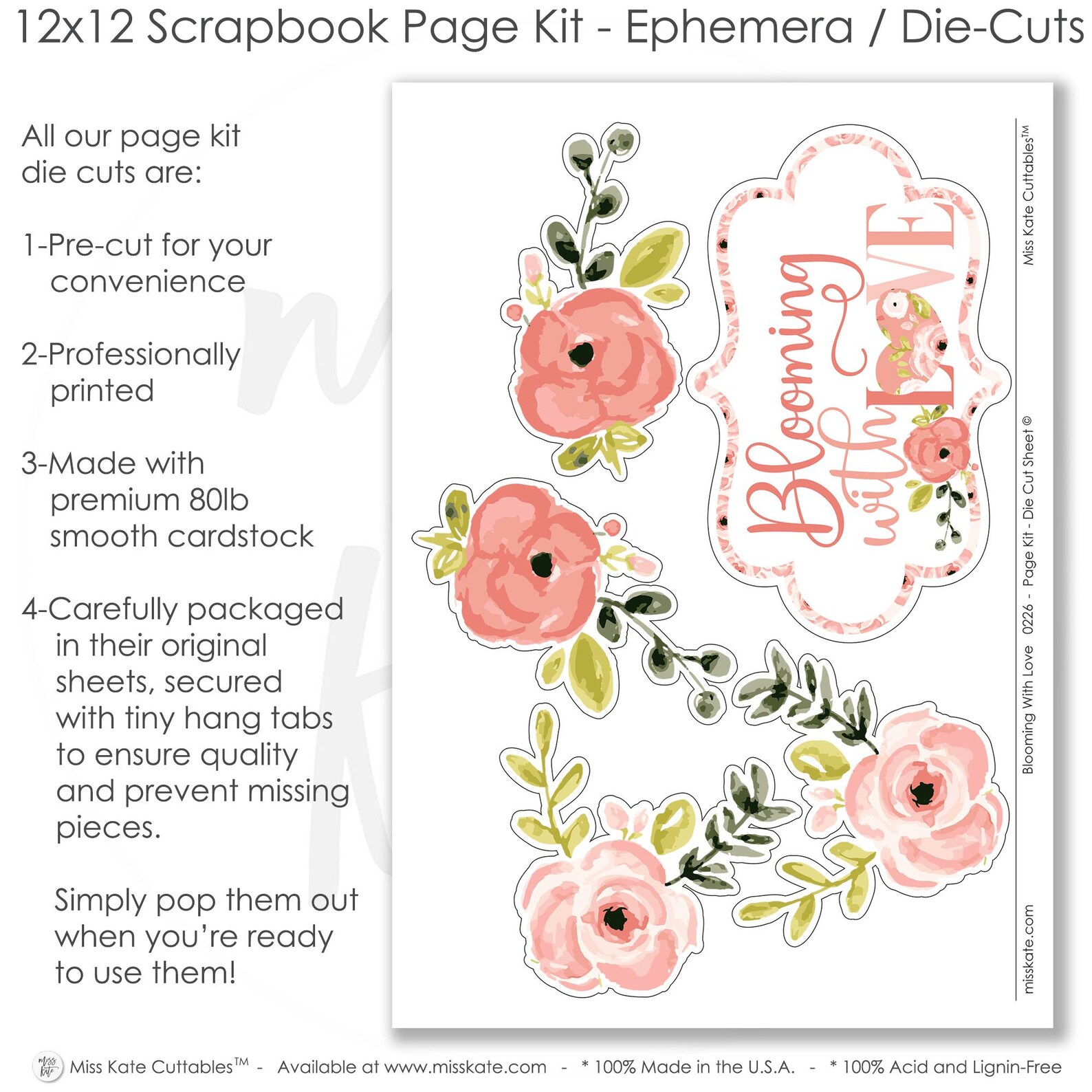 Blooming With Love - 12x12 Scrapbook Page Kit – Valentine Layout, Pre ...