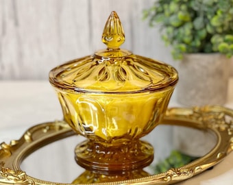 Large Candle, Vintage Amber Candy Dish, Gift for Mom, Hostess Gift