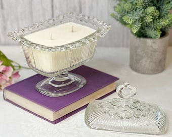 Vintage Candle, Indiana Pedestal Candle with Lid