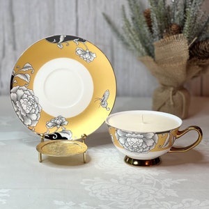 Teacup Candle, Peony and Butterfly Pattern, Gift for Mom, Hostess Gift