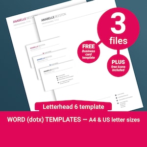 Modello di carta intestata e biglietto da visita. Modelli Microsoft Word in formato A4 e lettera USA. Set di icone incluso.