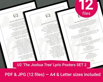 U2 'Joshua Tree' Lyrik Poster: Track Set 2 (PDF & JPEG)