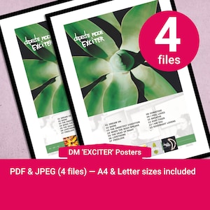 Póster del álbum 'Exciter' de Depeche Mode. Tamaños de carta A4 y EE. UU. Póster imprimible en PDF y JPEG (300 ppp). Afiche musical descargable.