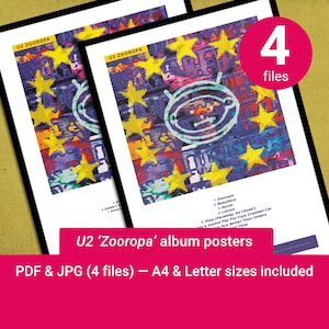 U2 Zooropa album poster. Print at Home. A4 & US letter included.