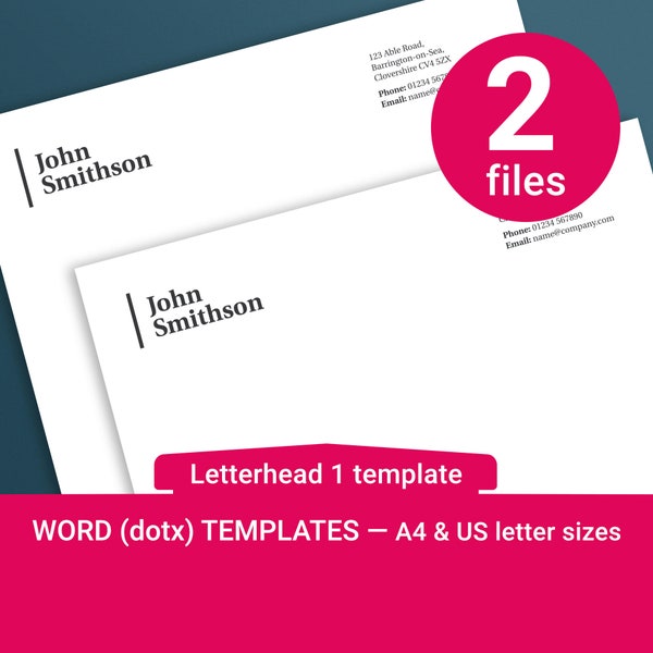 Word Letterhead template. A4 & US letter included. Fully customisable printable letterhead templates (.dotx format).