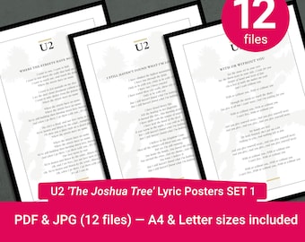 U2 'The Joshua Tree' Lyrische Kunstdrucke: Set 1 (PDF & JPEG)