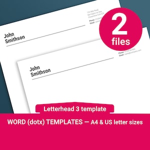 Plantilla de membrete en formato Microsoft Word (.dotx). Plantilla totalmente personalizable e imprimible. Tamaños de carta A4 y EE. UU. incluidos.