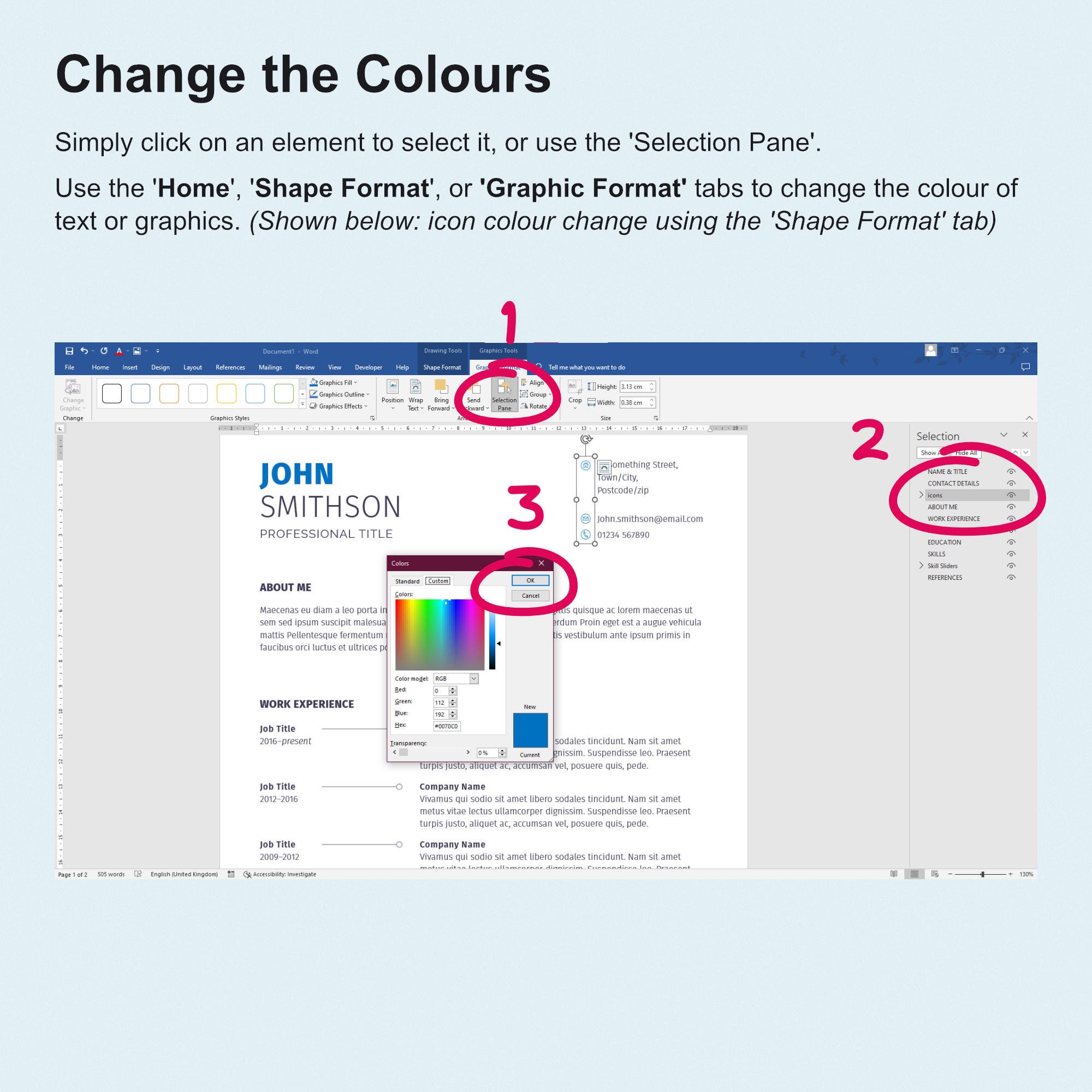CV Resume Template, Editable Microsoft Word .dotx Files in Both A4 and