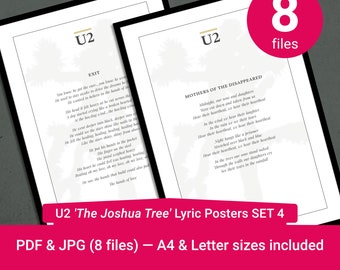 U2 'Joshua Tree' Lyrik Poster: Spuren 10-11 (PDF & JPEG)