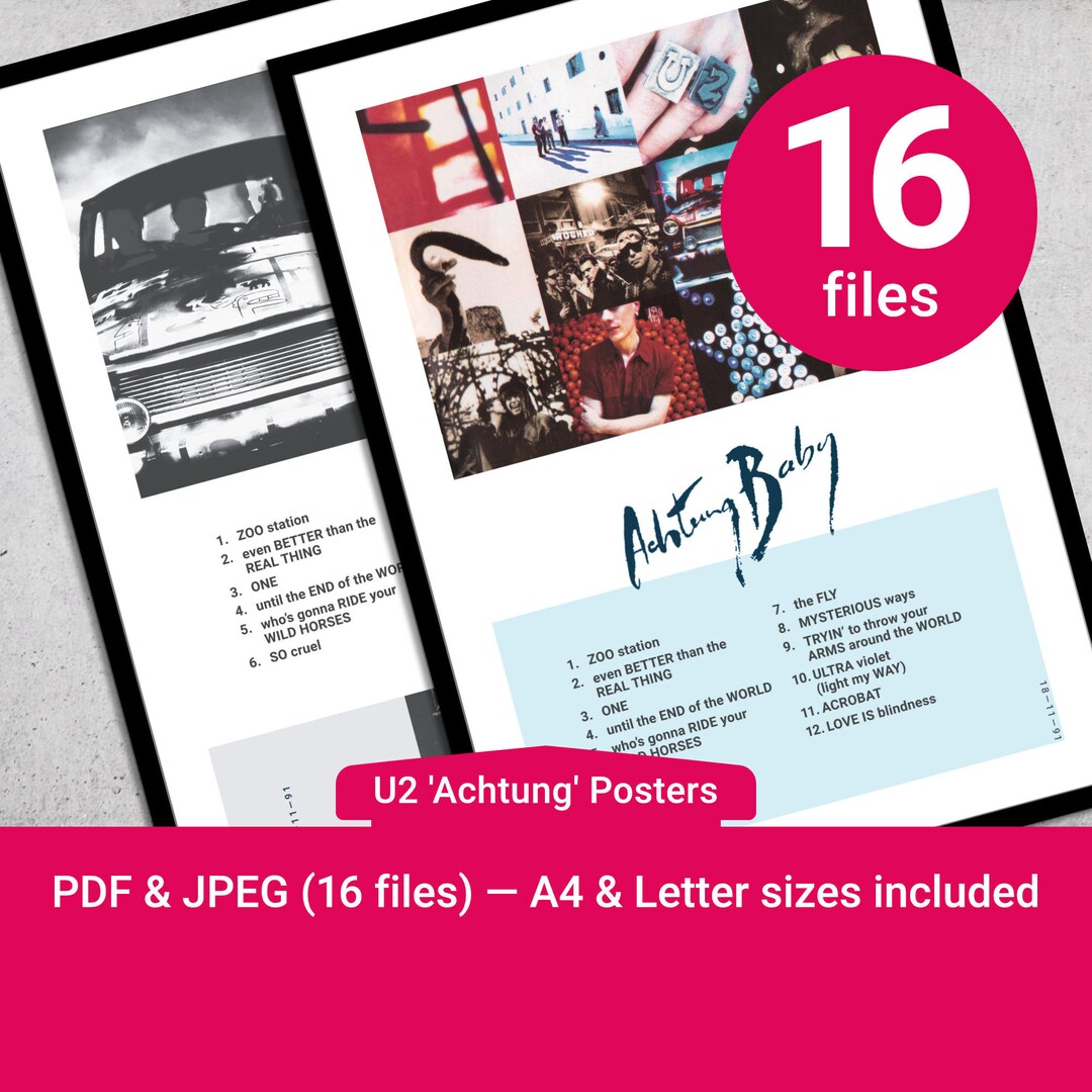 U2 Achtung Baby Printable Poster. PDF & JPEG 300dpi. A4 and US Letter