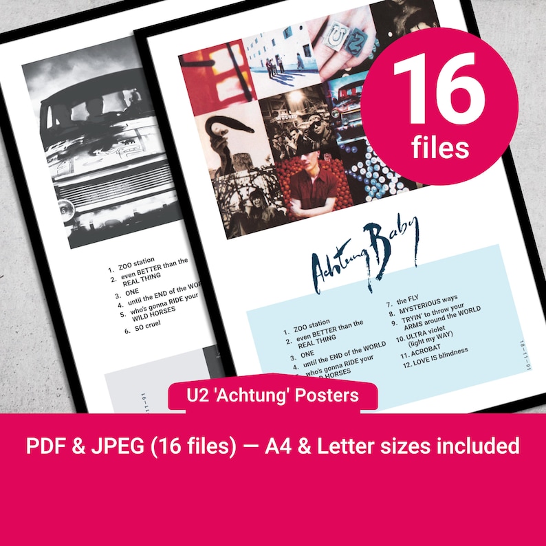 U2 Achtung Baby Printable Poster. PDF & JPEG 300dpi. A4 and US Letter