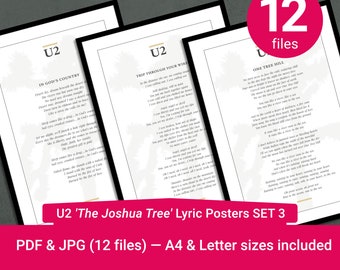 U2 'Joshua Tree' Lyrik Poster: Set 3 (PDF & JPEG)