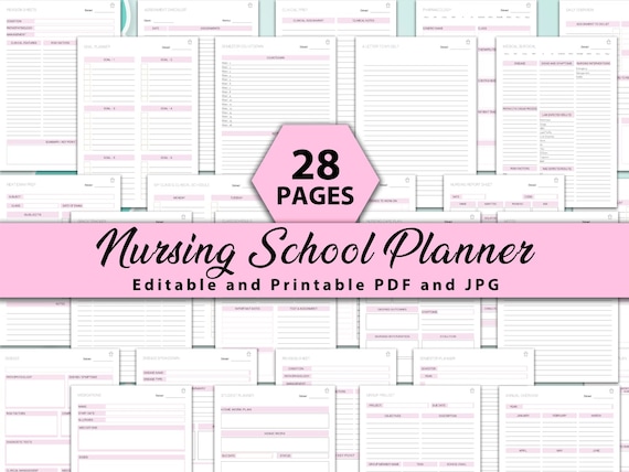 Printable Nursing Planner | Editable Nursing School Planner | Printable Nursing Student Planner| Nursing School Notes| Nursing Notes