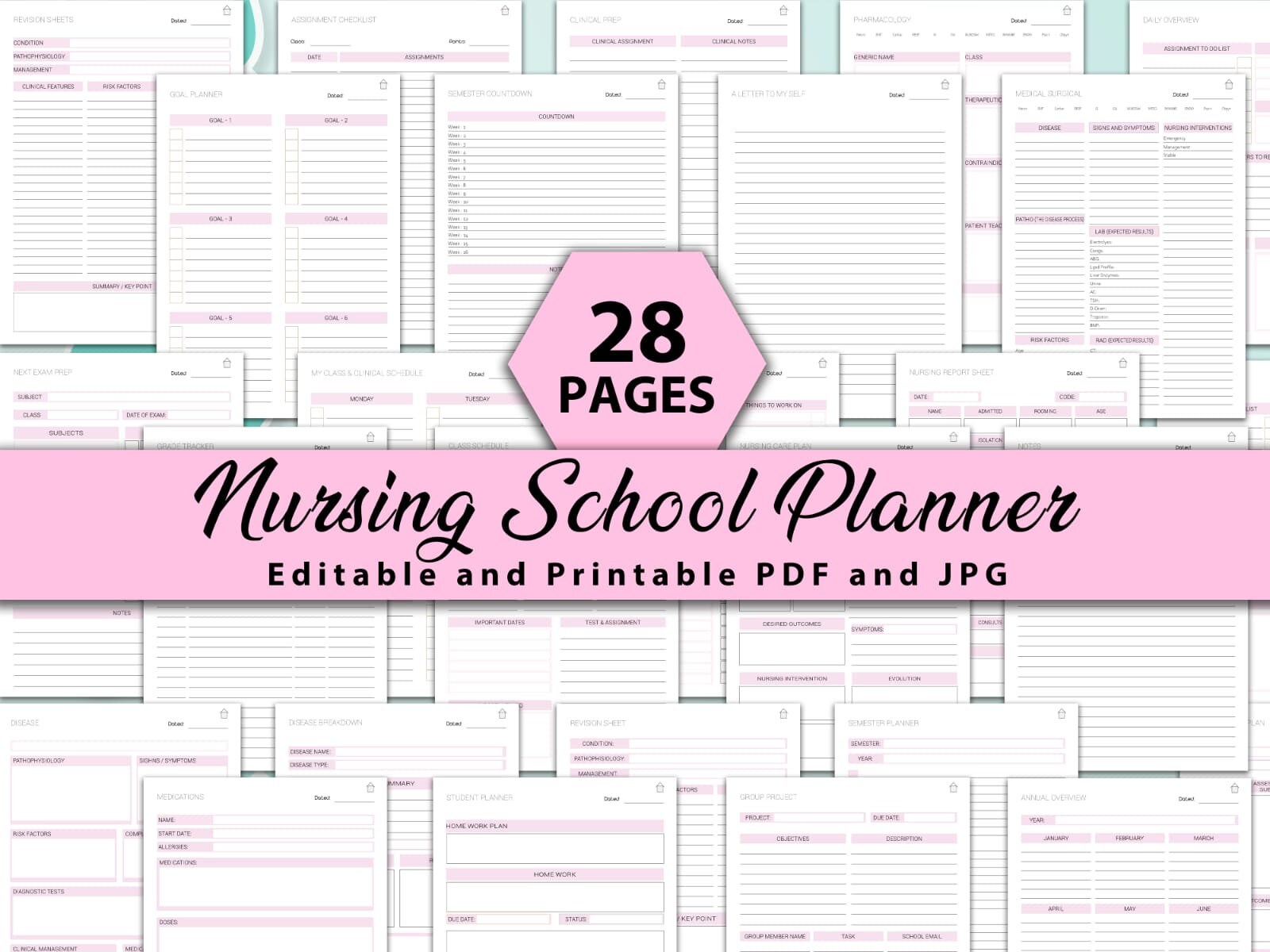 Printable Nursing School Planner Editable Nursing Planner Printable