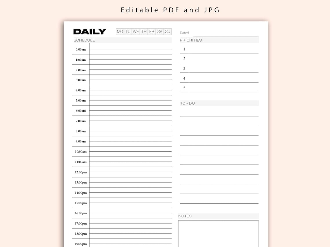 Hourly Planner | Printable Daily Planner | Printable Planner ...