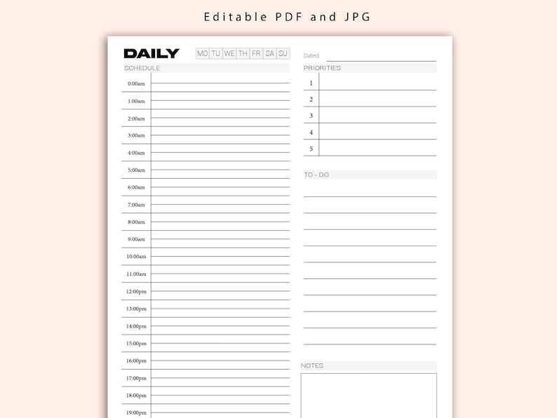Hourly Planner | Printable Daily Planner | Printable Planner ...