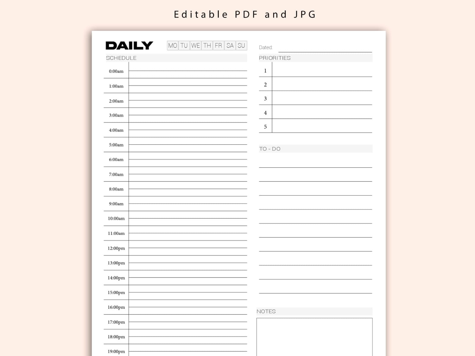 Hourly Planner | Printable Daily Planner | Printable Planner ...