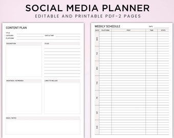 Printable Social Media Planner | Content Planner | Printable Content Calendar| Social Media Content Calendar| Instagram Planner
