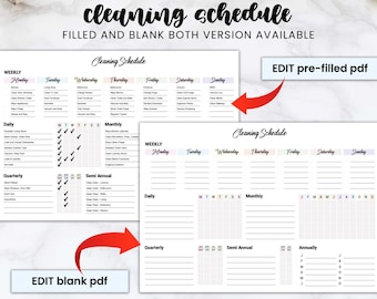 Editable Cleaning Schedule |Printable Cleaning Planner| Cleaning Checklist| Cleaning Printable| Cleaning Template| House Cleaning | Weekly