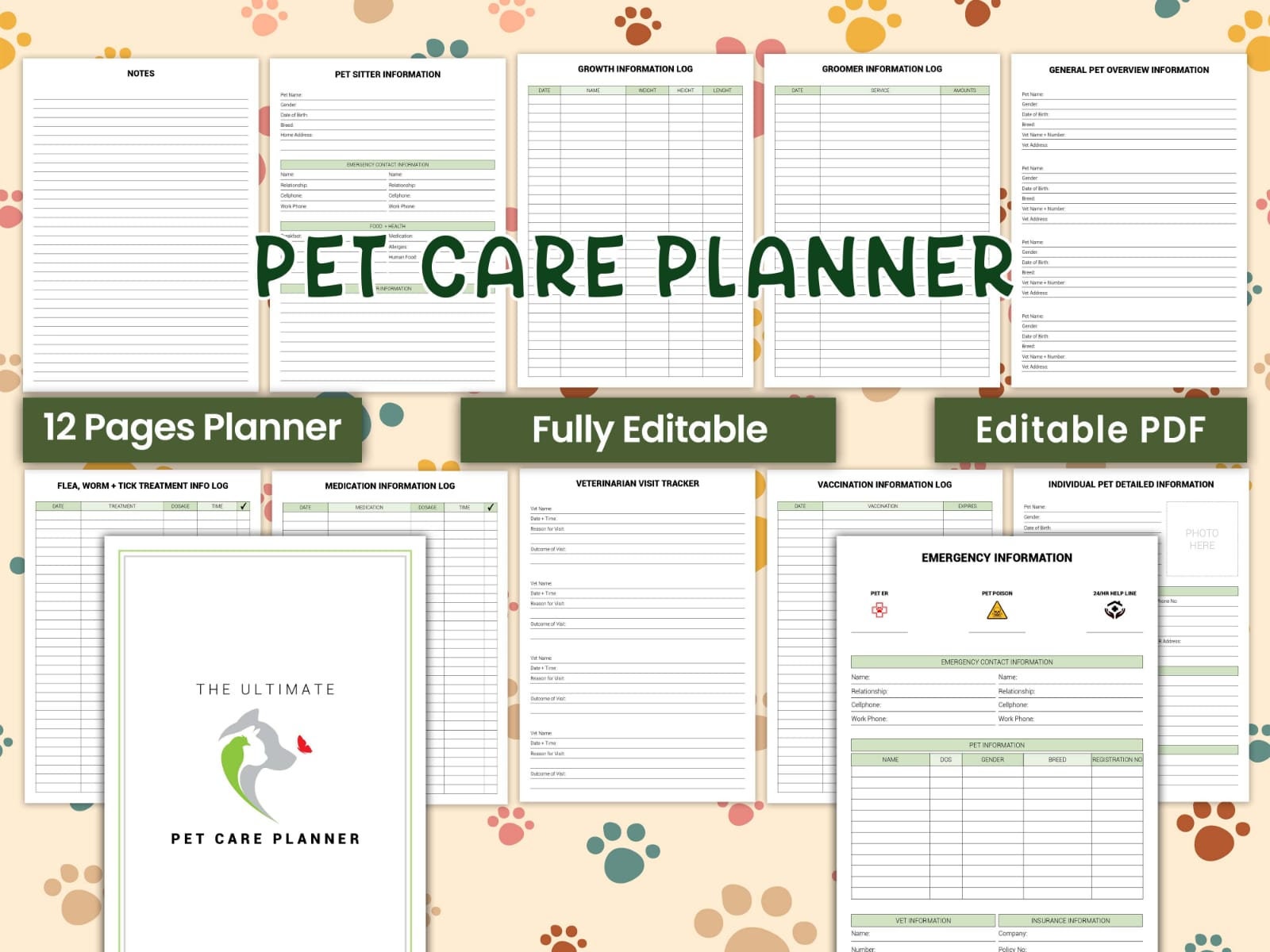 Digital Pet Care Planner | Editable Pet Planner | Printable Dog Planner ...