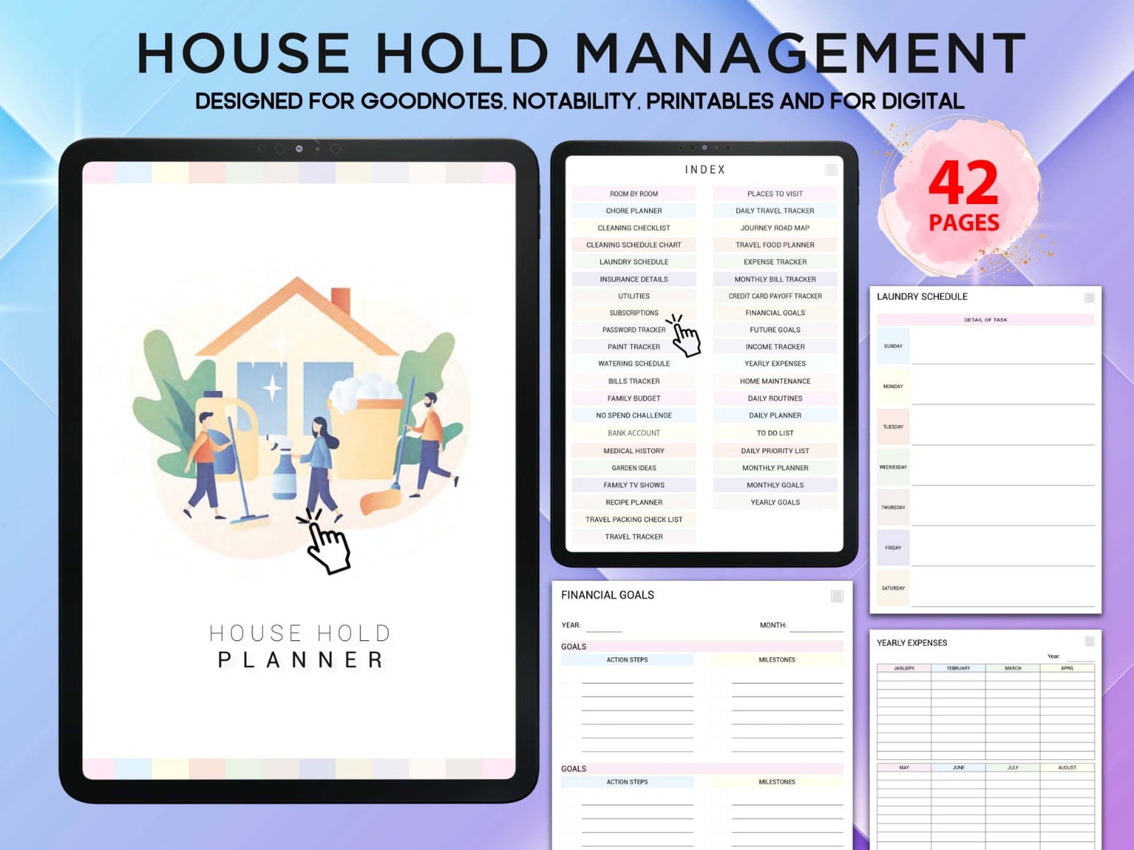 Printable Household Digital Planner | Cleaning Planner | Mom Planner ...