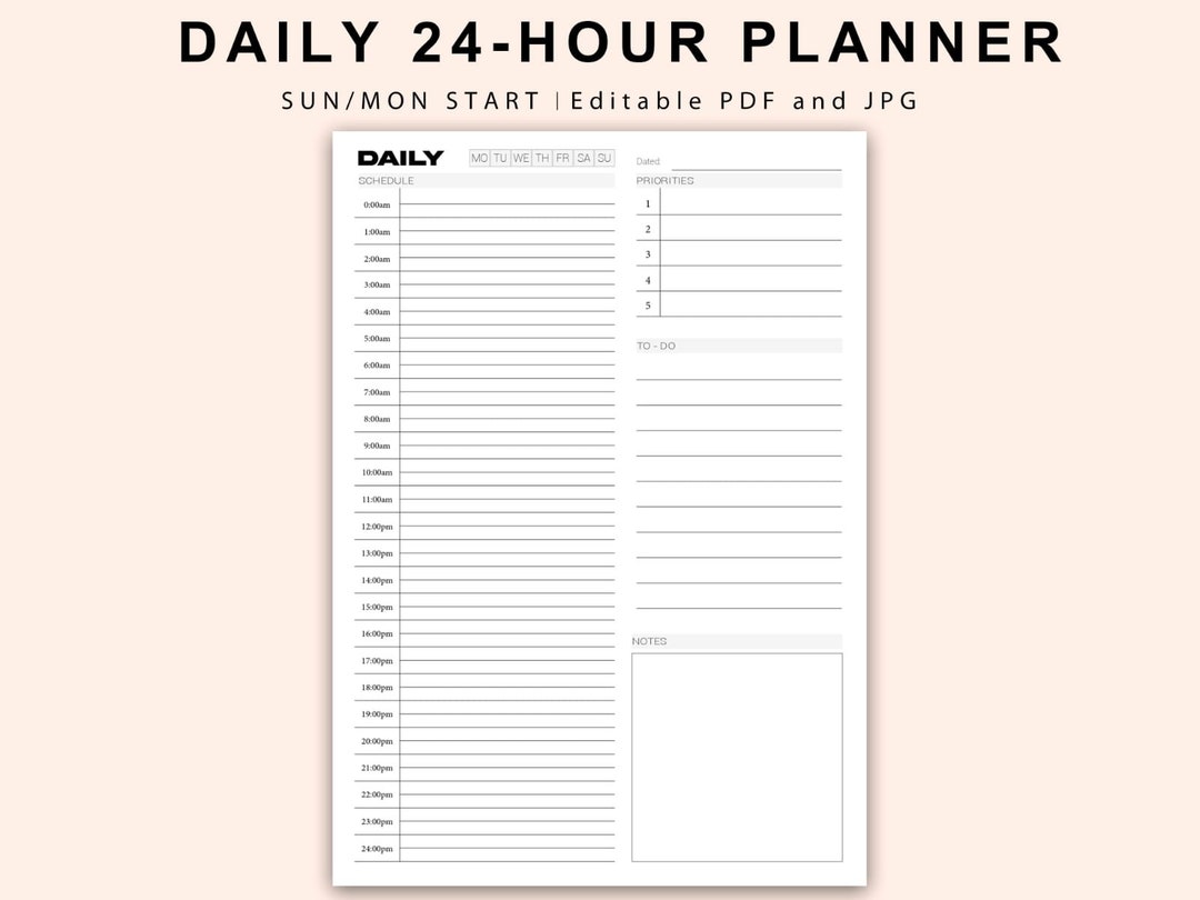 Hourly Planner | Printable Daily Planner | Printable Planner ...