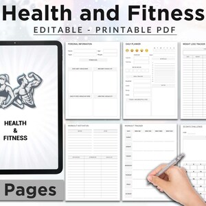 Workout Planner | Printable Fitness and Health Planner | Workout Tracker| Editable Exercise Planner| Family Planner|  Daily Health
