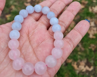 Angelite and Rose Quartz Stretchy Bracelet | 10mm | Spiritual Awareness | Communication | Love | Healing