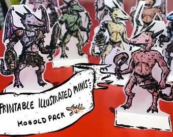 Printable Illustrated Mini Figures Goblin Pack D&amp;D Paper Miniatures - Etsy
