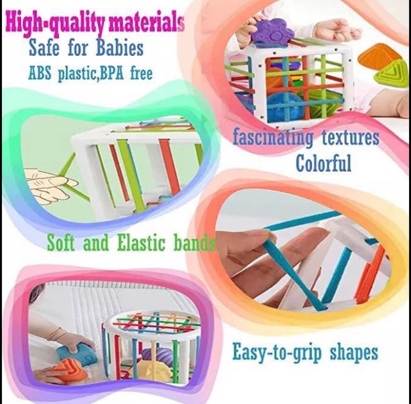 Baby Shape Sorting Toy, Sensory Sorting Bin With Elastic Bands, Bands