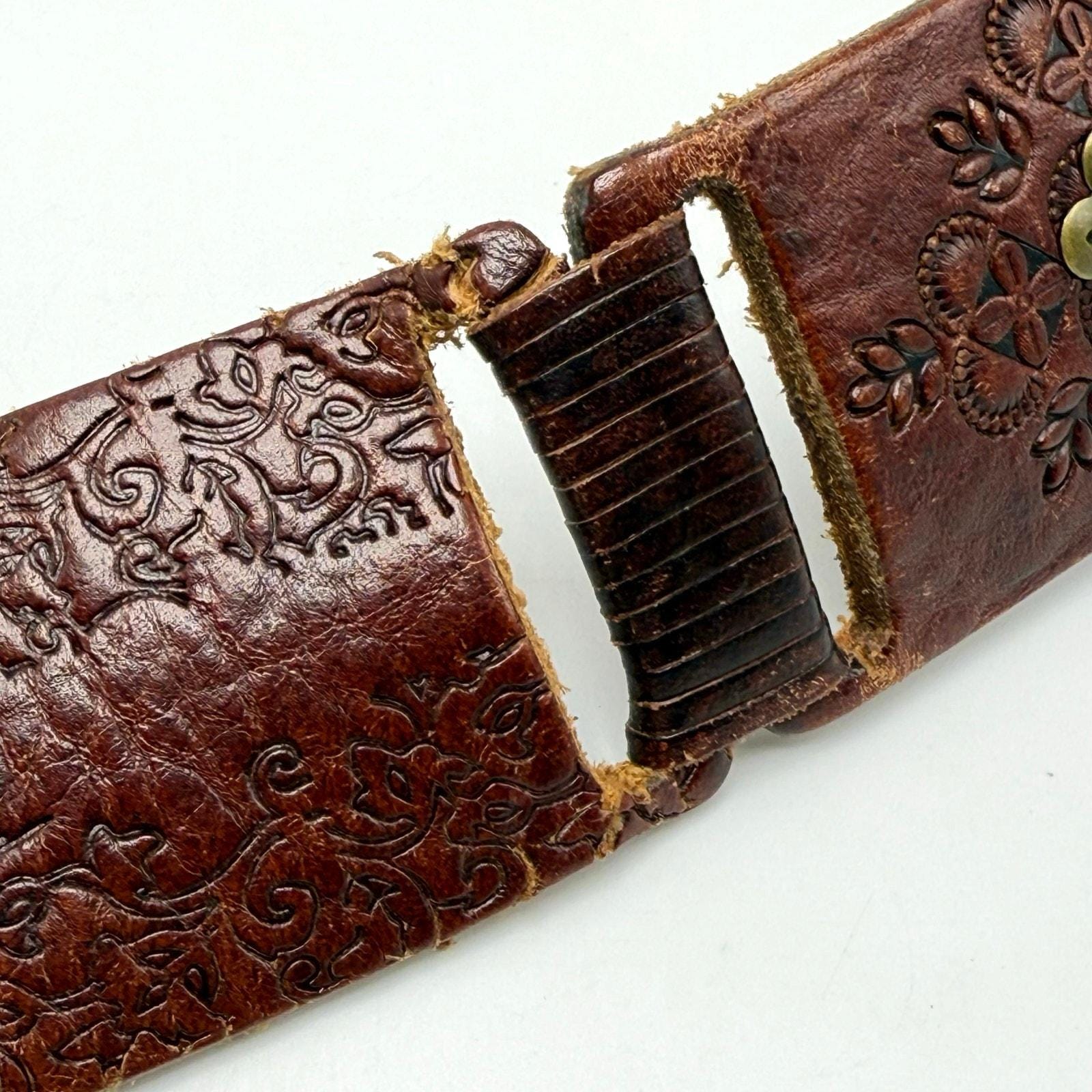 RARE Vintage Y2K Fossil Fossil Leather Patchwork Bohemian Hippie Belt Multi Colo Fossil Women main image 3