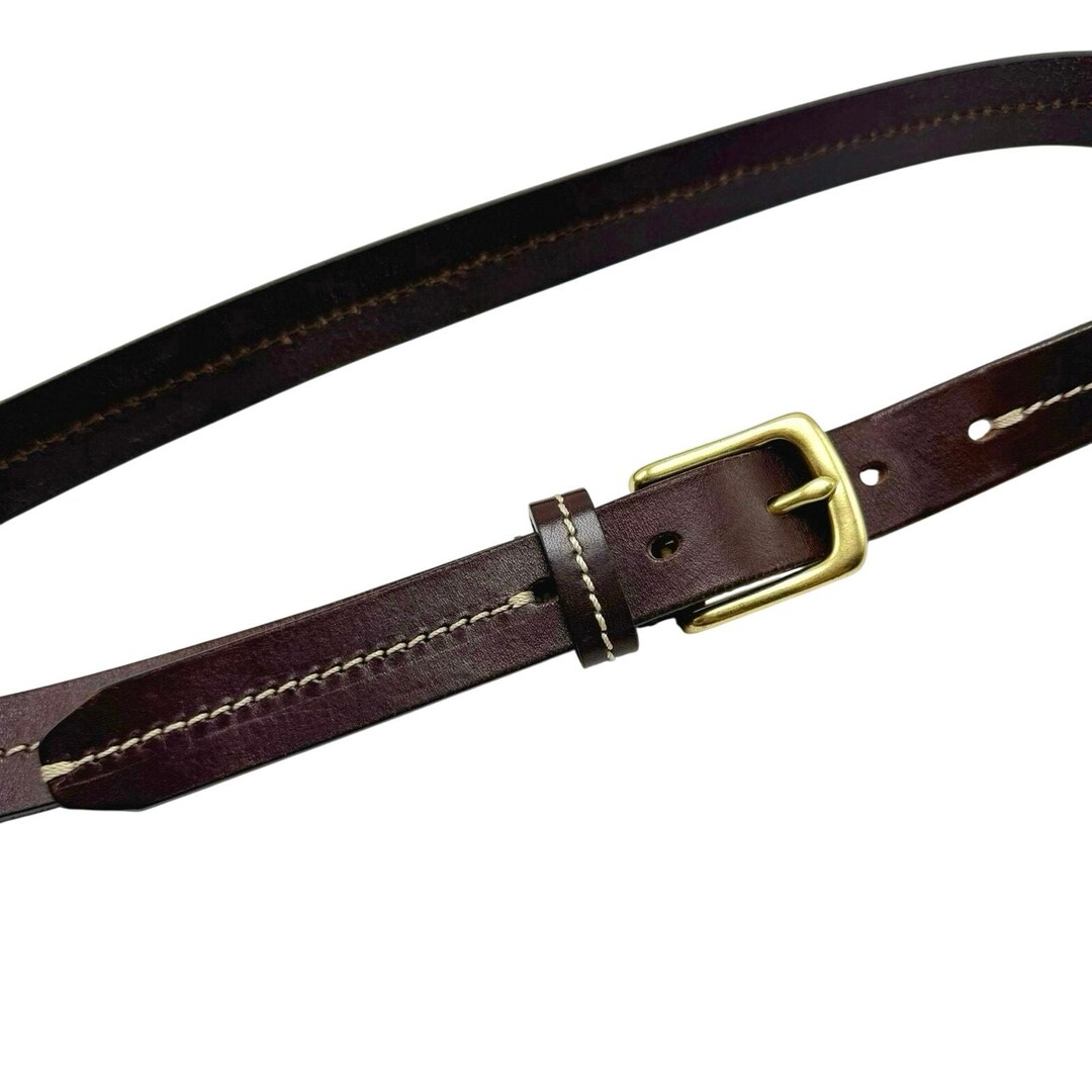 Eddie Bauer Brown Italian Leather Belt: Brass Buckle Center 