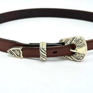 Vintage NOCONA Leather Belt Western Engraved Buckle Southwestern Boho Brown 34 Nocona Southwestern Belt Kids Embroidered Pattern Brown  main image 2