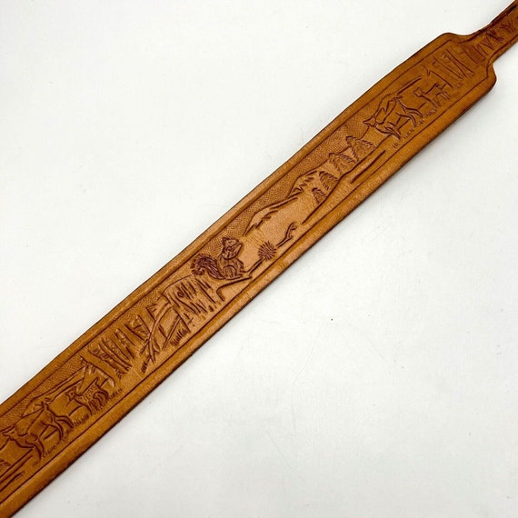 Vintage Hand Tooled Leather Belt 36 Deer Squirrel… - image 9