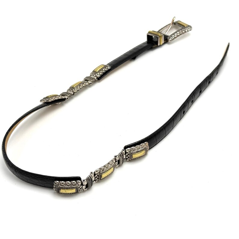 Vintage 90s Brighton Concho Statement Belt (Small 24-28) Black Croc Embossed Leather Bild 8